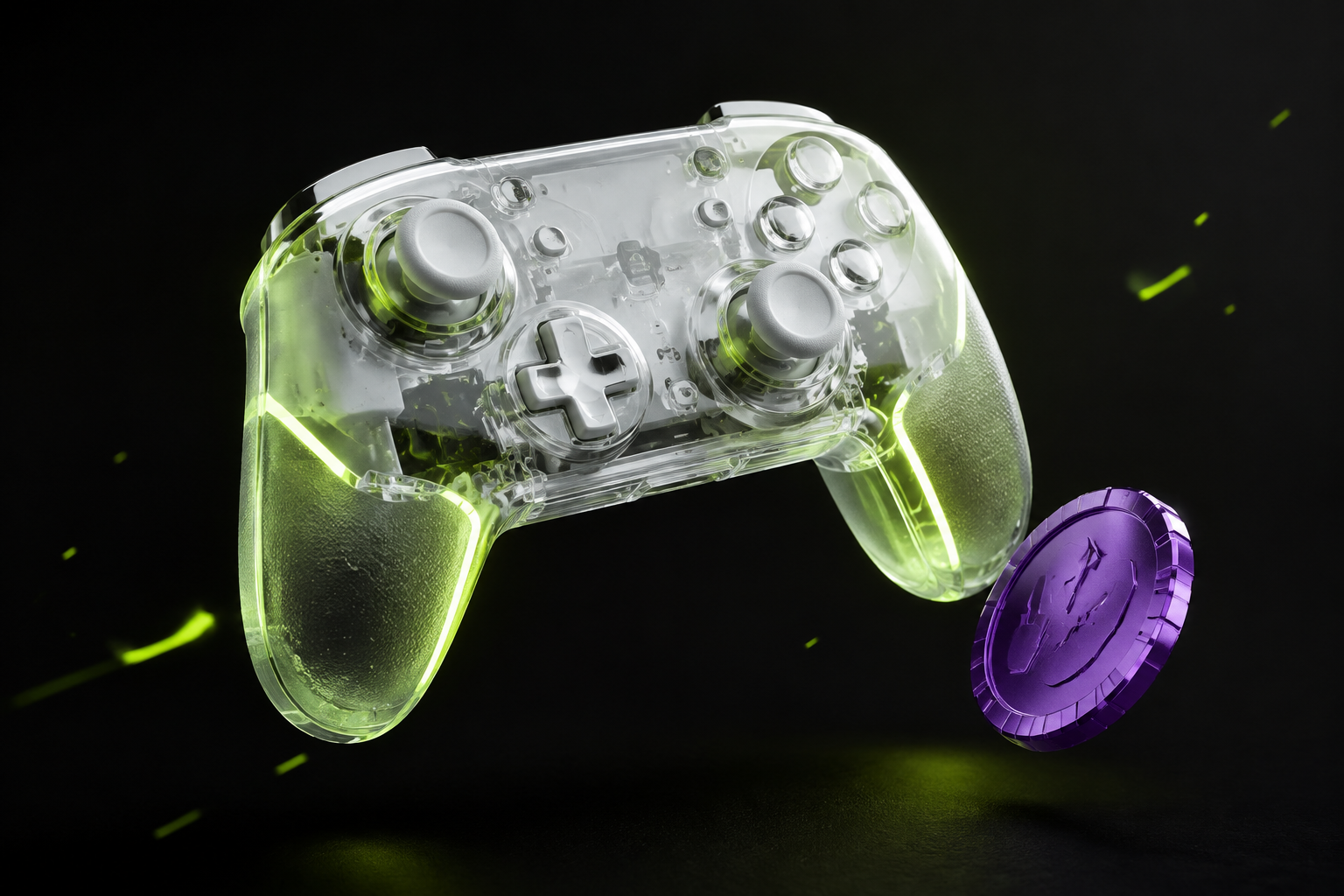 Translucent gaming controller and metallic token